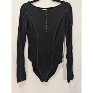 Intimately Free People Black Henley Long‎ Sleeve Bodysuit Size S